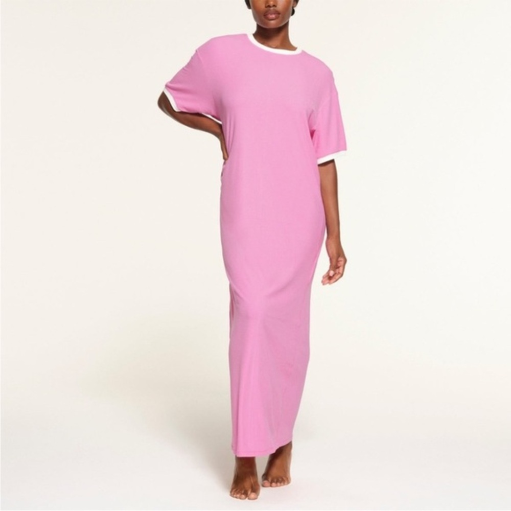 Skims Ringer Ribbed T-Shirt Long Maxi Dress Soft Loungewear